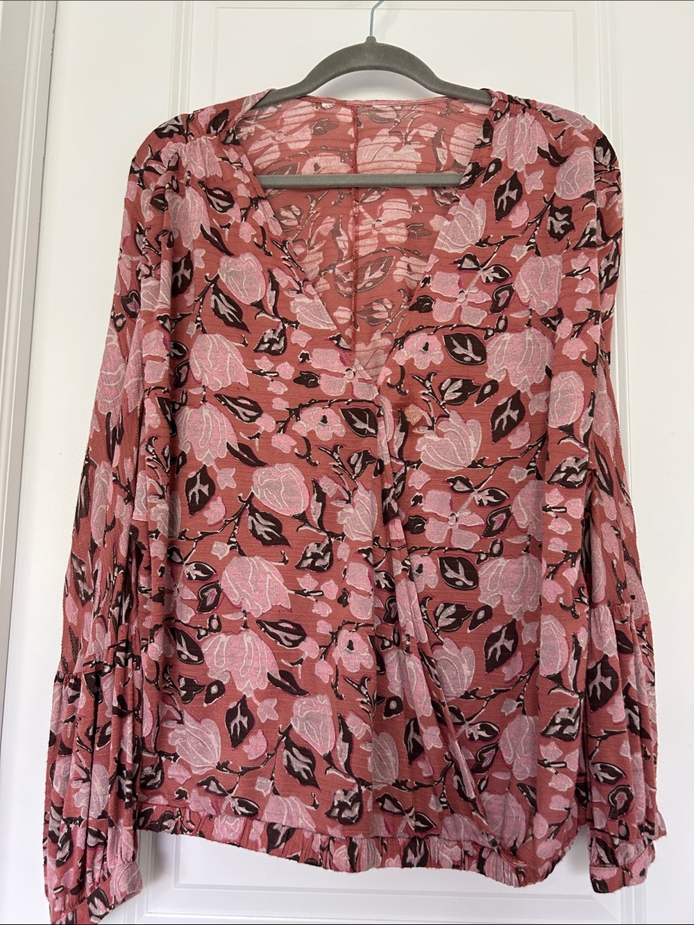 GAP Rose Pink Floral V-Neck Long Sleeve Blouse